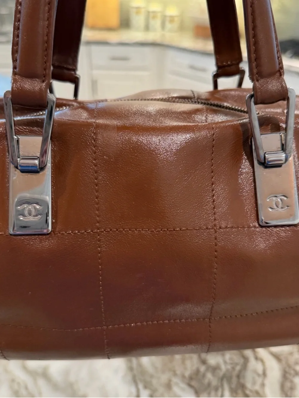 ✨CHANEL Chocolate Bar Brown Quilted Leather Duffel Bag with Silver Hardware - Picture 15 of 17